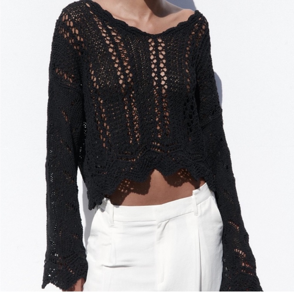 zara black oversized open net sweater